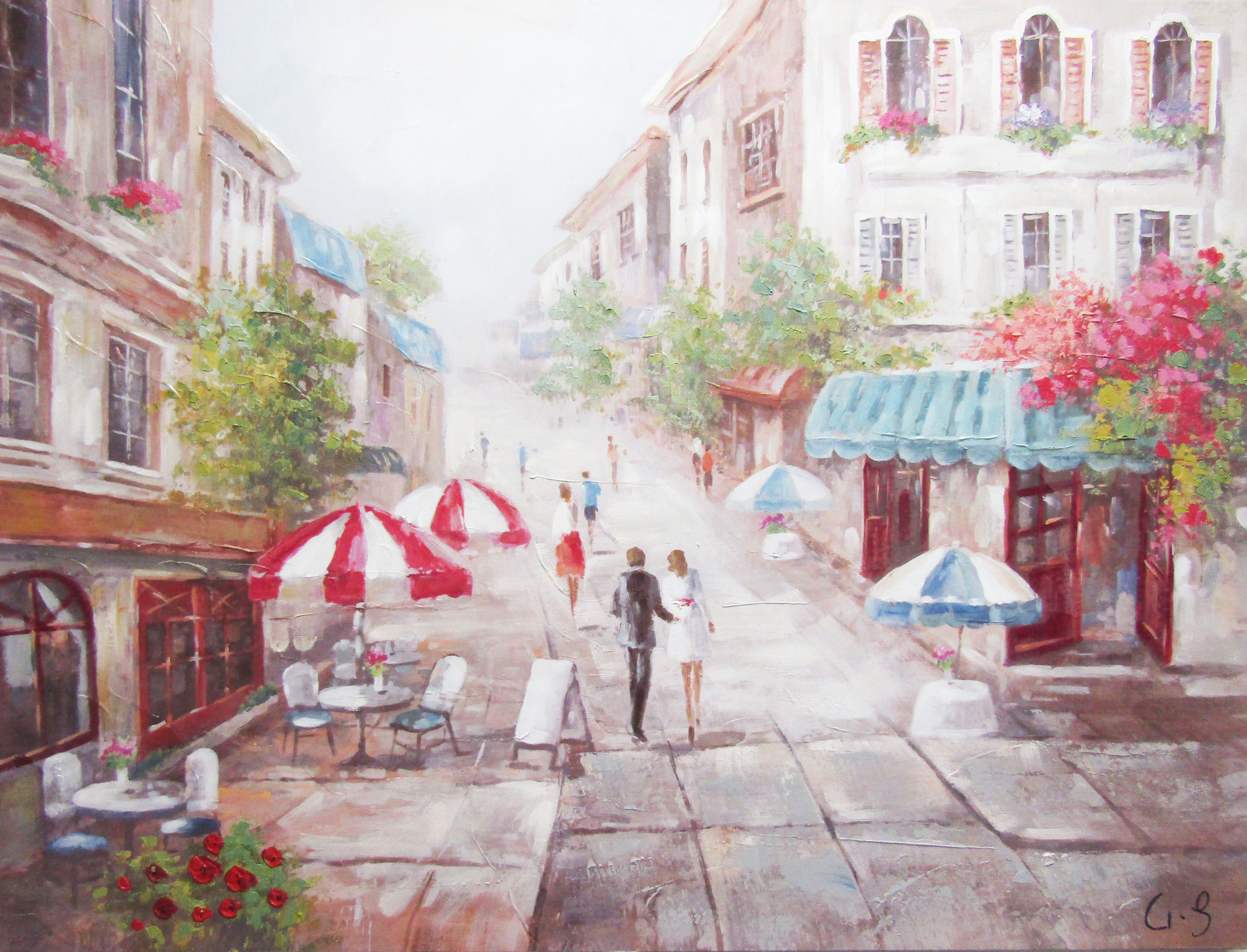 PXYW680 Wall décor art oil on canvas streetscene red blue brown tones